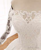 White Lace Satin Long Wedding Dresses, Lace Satin Long Bridal Gowns