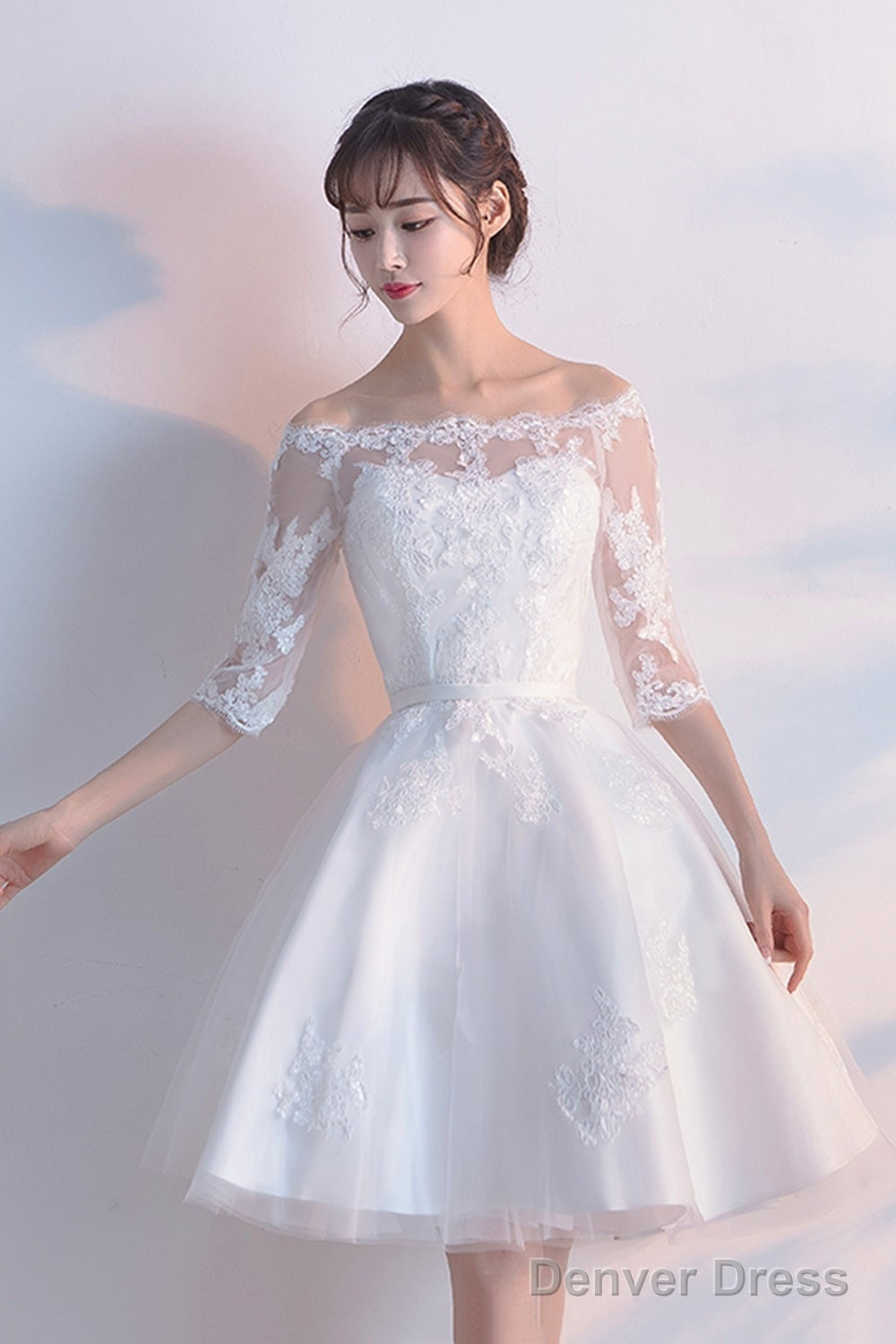 White Lace Short A Line Dress Fashion Dress  Homecoming Dress