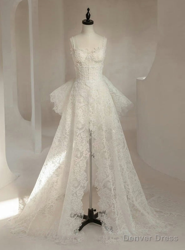 White Lace Straps Two Piece Wedding Dress Main image