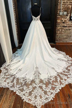 White Lace Sweetheart Backless A-Line Wedding Dress Long