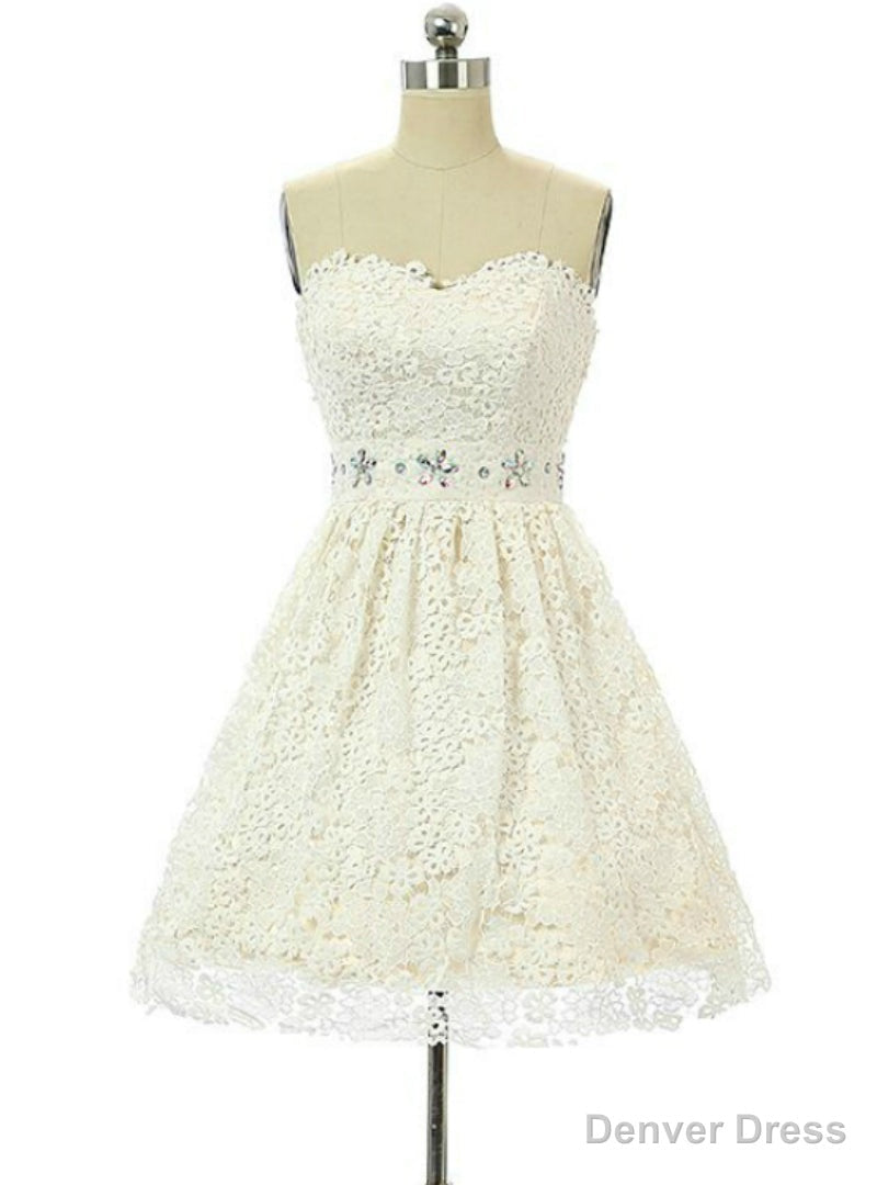 White Lace Sweetheart Homecoming Dresses
