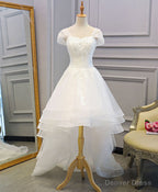 White Lace Tulle High Low Long Wedding Dress, Bridal Dresses