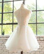 White Lace Tulle Short Prom Dress, Homecoming Dresses
