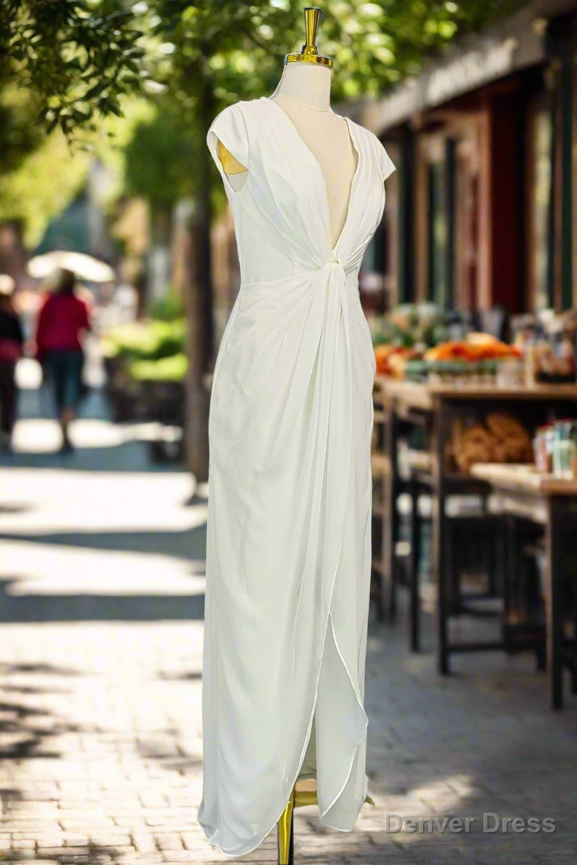 White Long Prom Dress Unique Deep V Chiffon Prom Dresses Secondary image