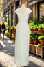 White Long Prom Dress Unique Deep V Chiffon Prom Dresses