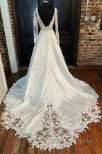 White Long Sleeve A Line Wedding Dresses