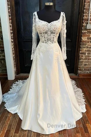 White Long Sleeve A Line Wedding Dresses