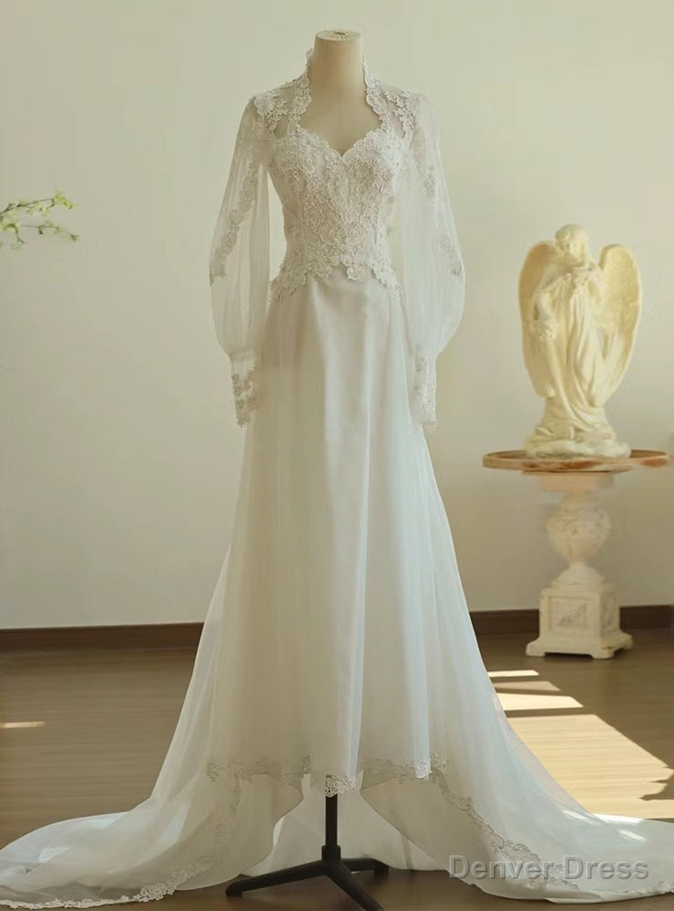 White Long Sleeve Lace Wedding Dress Main image