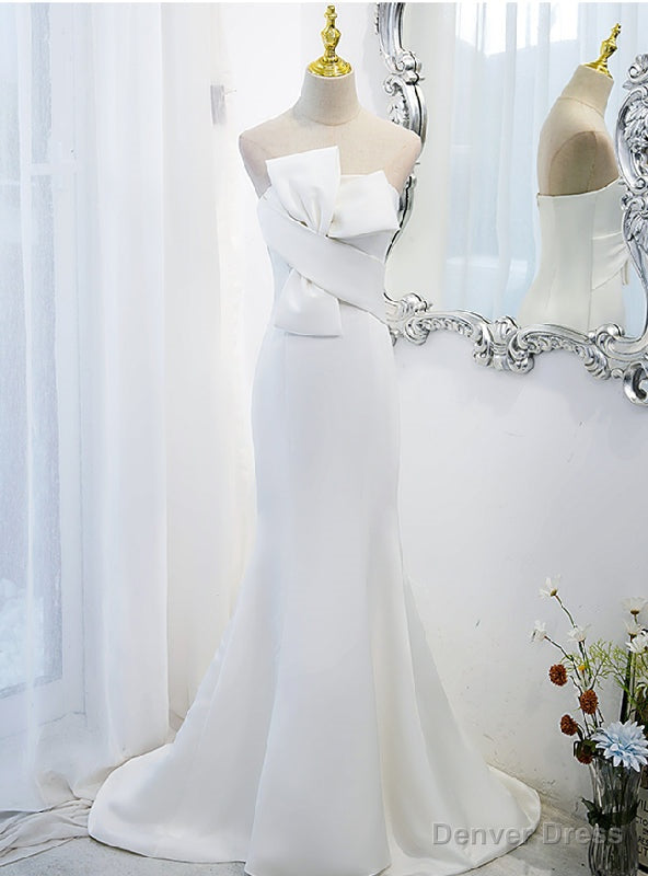 White Memraid Strapless Bow Prom Dress Main image