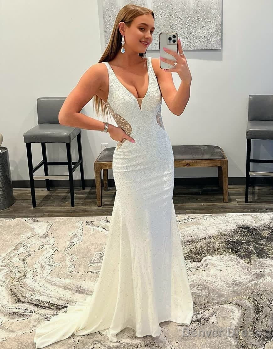 White Mermaid Beaded Prom Dress