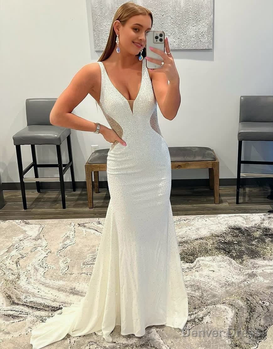 White Mermaid Beaded Prom Dress Main image
