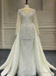 White Mermaid Heavy Beading Long Sleeve Backless Wedding Dress