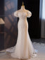 White Mermaid Lace Off the Shoulder Pearls Wedding Dresses