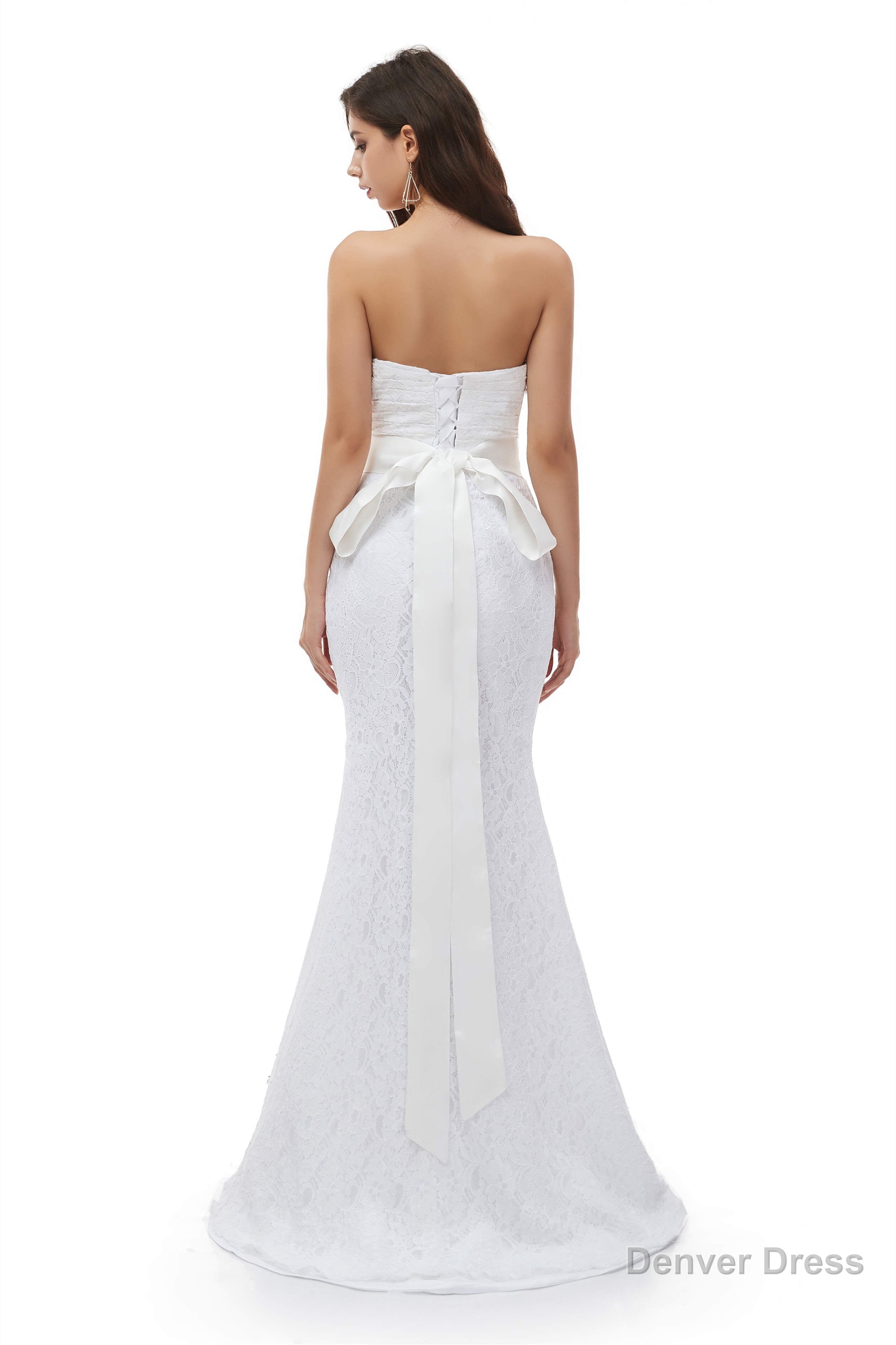 White Mermaid Lace Sweetheart Pleats Belt Wedding Dresses