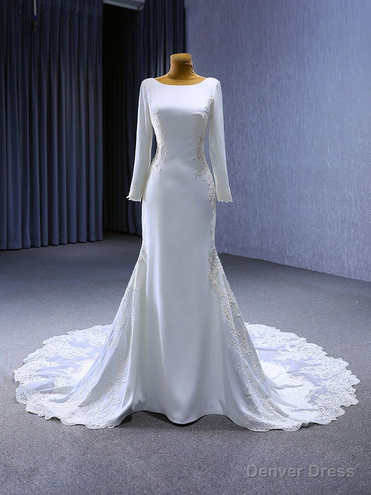White Mermaid Long Sleeve Lace Wedding Dress Main image