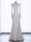 White Mermaid Long Sleeve Square Pleats Wedding Dress