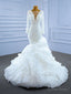 White Mermaid Long Sleeve Tulle Pearls Wedding Dresses