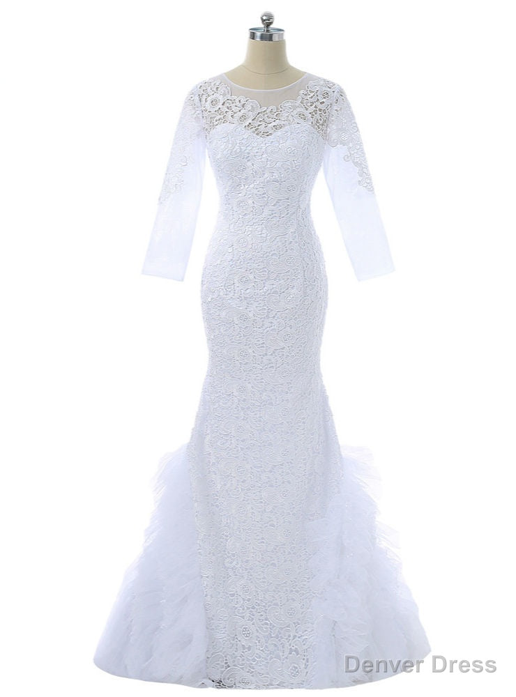White Mermaid Long Sleeves Lace Long Dresses Mother Of The Bride Dresses Main image