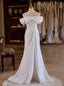 White Mermaid Off the Shoulder Pleats Split Wedding Dresses