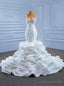 White Mermaid Pleats Appliques Beading Wedding Dresses
