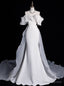 White Mermaid Satin Flower Off the Shoulder Wedding Dresses