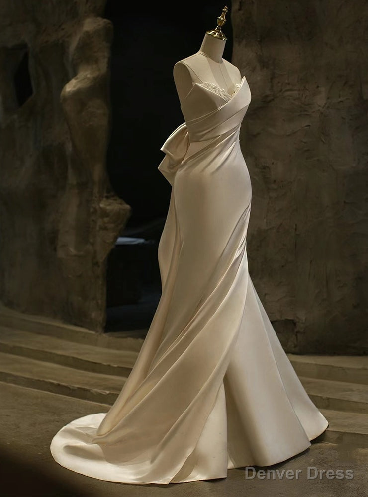 White Mermaid Satin Lace Beading Wedding Dresses