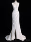 White Mermaid Satin Pleats Split Wedding Dresses