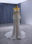White Mermaid Sequins Long Sleeve Strapless Pearls Wedding Dresses