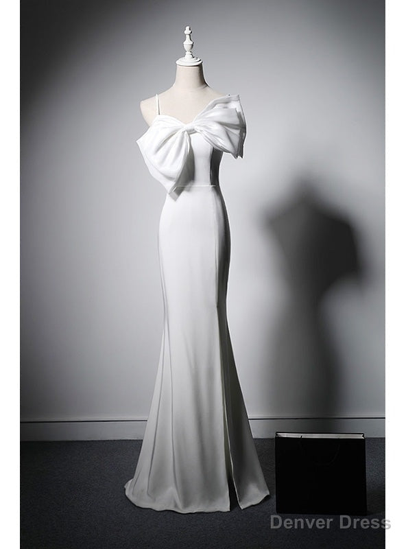 White Mermaid Spaghetti Bow Wedding Dresses