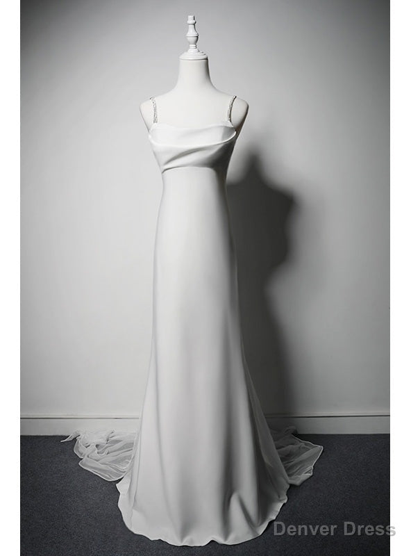 White Mermaid Spaghetti Straps Wedding Dresses Main image