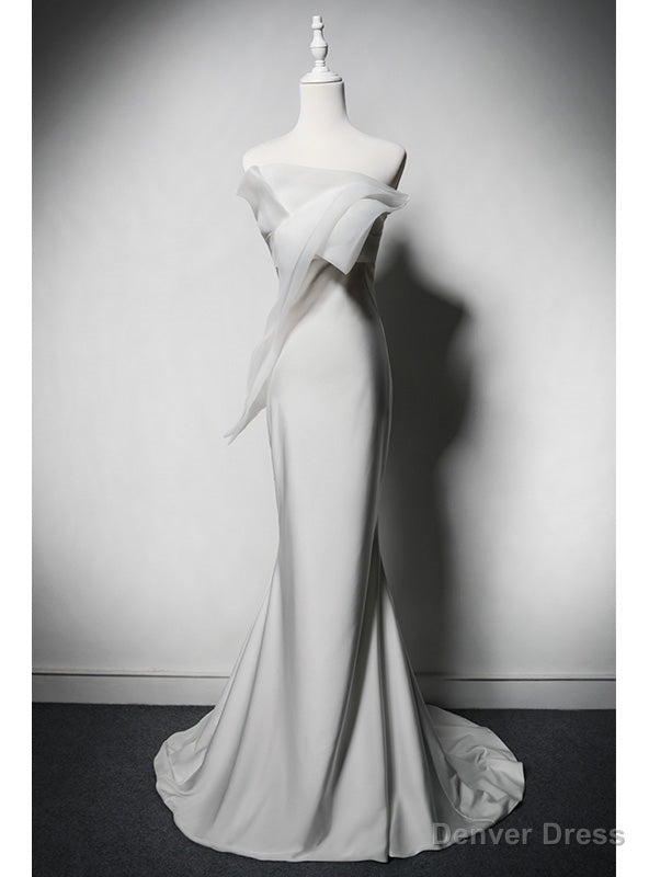 White Mermaid Strapless Wedding Dress Main image