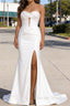 White Mermaid Sweetheart Corset Long Prom Dresses with Slit