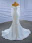 White Mermaid Tulle Long Sleeve Pearls Beading Wedding Dresses