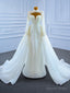 White Mermaid Tulle Long Sleeve Pearls Wedding Dresses