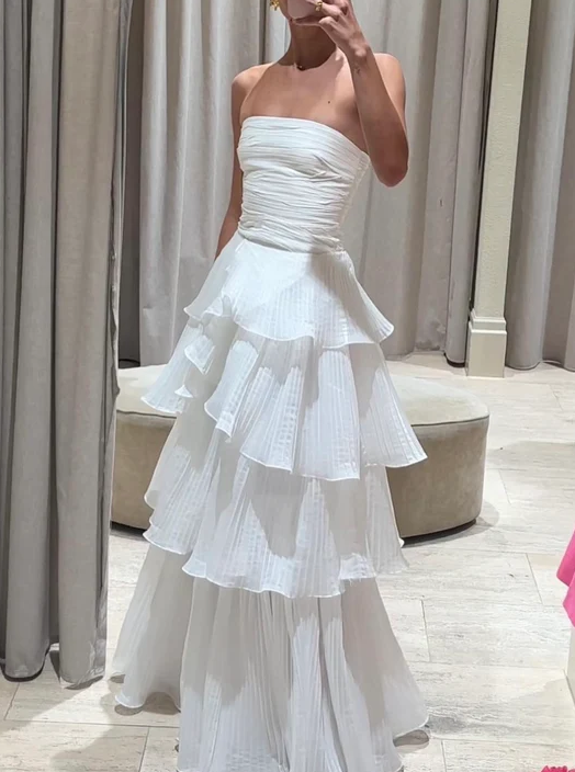 White Multi-Layer Prom Dresses Long White Prom Gowns Secondary image