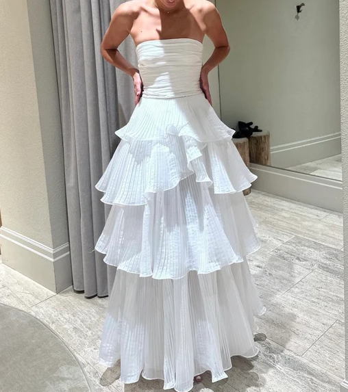 White Multi-Layer Prom Dresses Long White Prom Gowns Main image