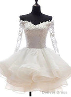 White Off Shoulder Short Organza With Lace Top Graduation Dress, Short Wedding Party Dress