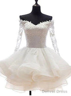 White Off Shoulder Short Organza With Lace Top Graduation Dress, Short Wedding Prom Dresses
