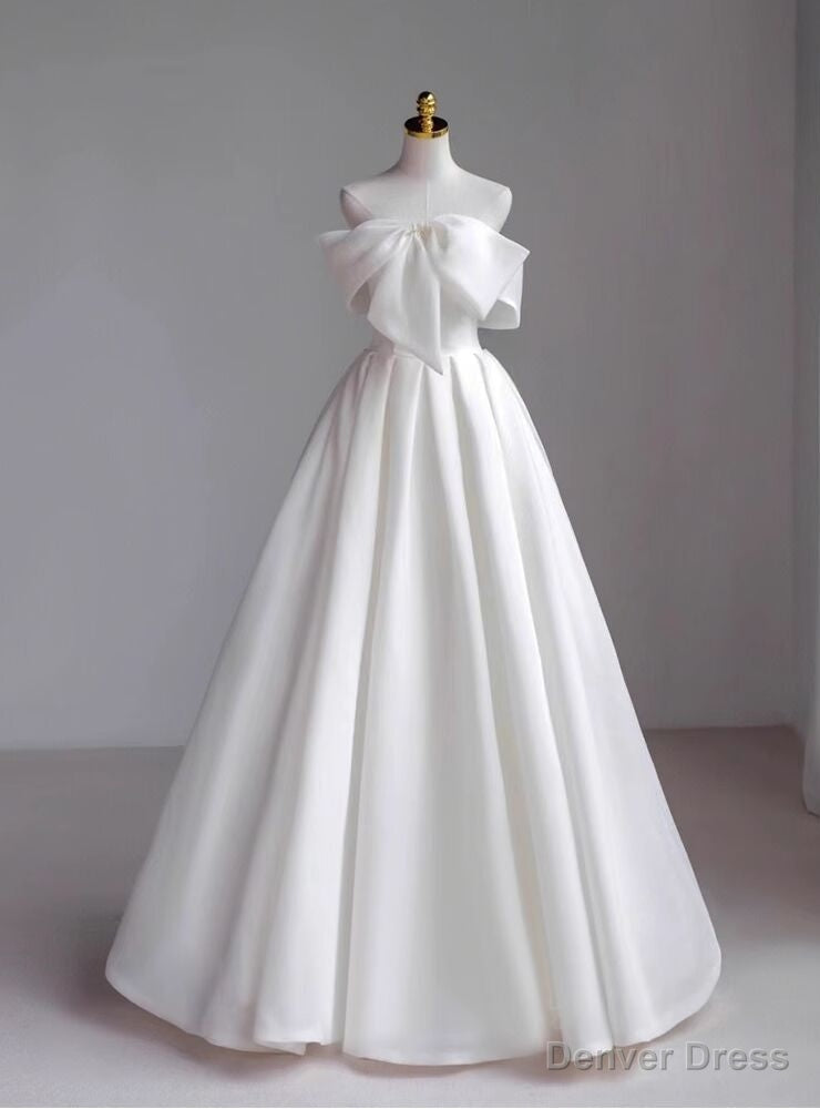 White Off the Shoulder Bow Wedding Dresses