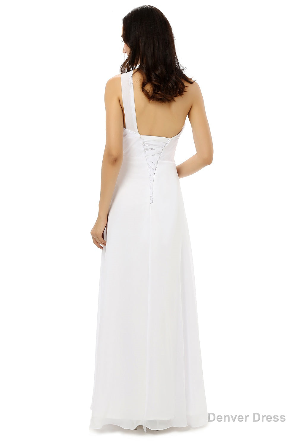 White One Shoulder Chiffon Pleats Beading Bridesmaid Dresses