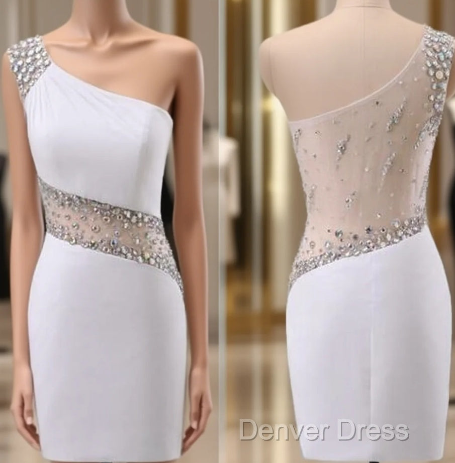 White One Shoulder Sexy Backless Mini Party Dresses Beaded Homecoming Dresses Main image