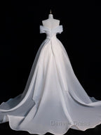 White Organza Long Prom Dress, White Long Prom Dresses