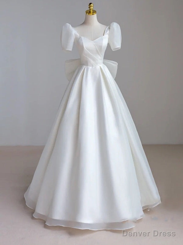 White Organza Short Sleeve Bow Wedding Dress Main image