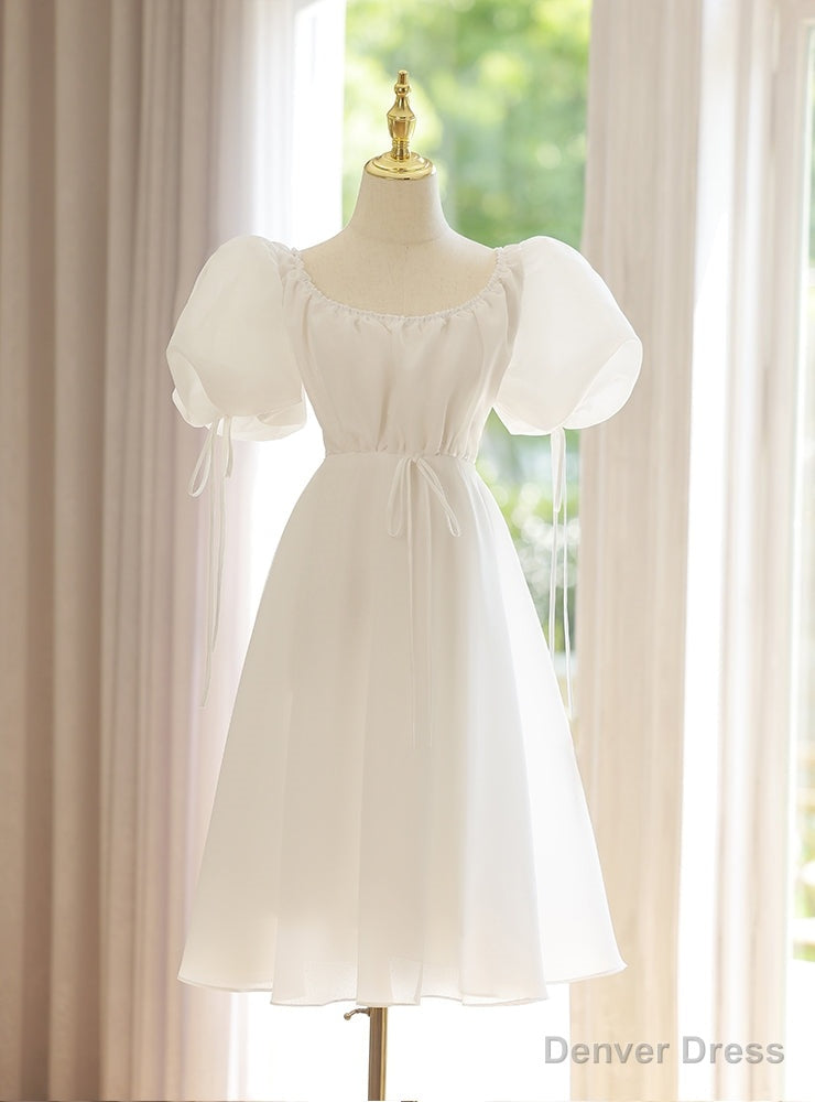 White Puff Sleeve Short Wedding Dresses