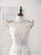 White Round Neck Lace High Low Prom Dress White Bridesmaid Dresses