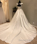 White round neck satin long prom Gowns, Prom Dresses