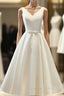 White Round Neck Satin Short Prom Dress White Homecoming Dresses