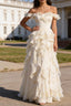 White Ruffled A-Line Square Neck Long Prom Dresses