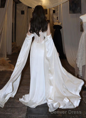 White Satin A-Line Long Scoop Long Evening Dress, White Satin Prom Dress