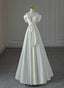 White Satin A Line Off Shoulder Prom Dress, White Satin Long Wedding Prom Dresses